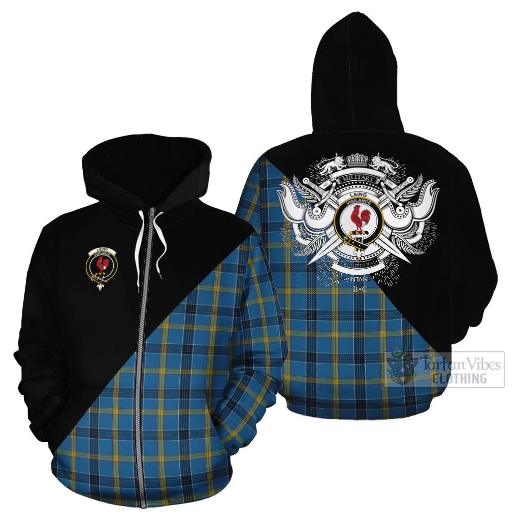 Tartan Vibes Clothing Laing Tartan Cotton Hoodie with Family Crest and Military Logo Style