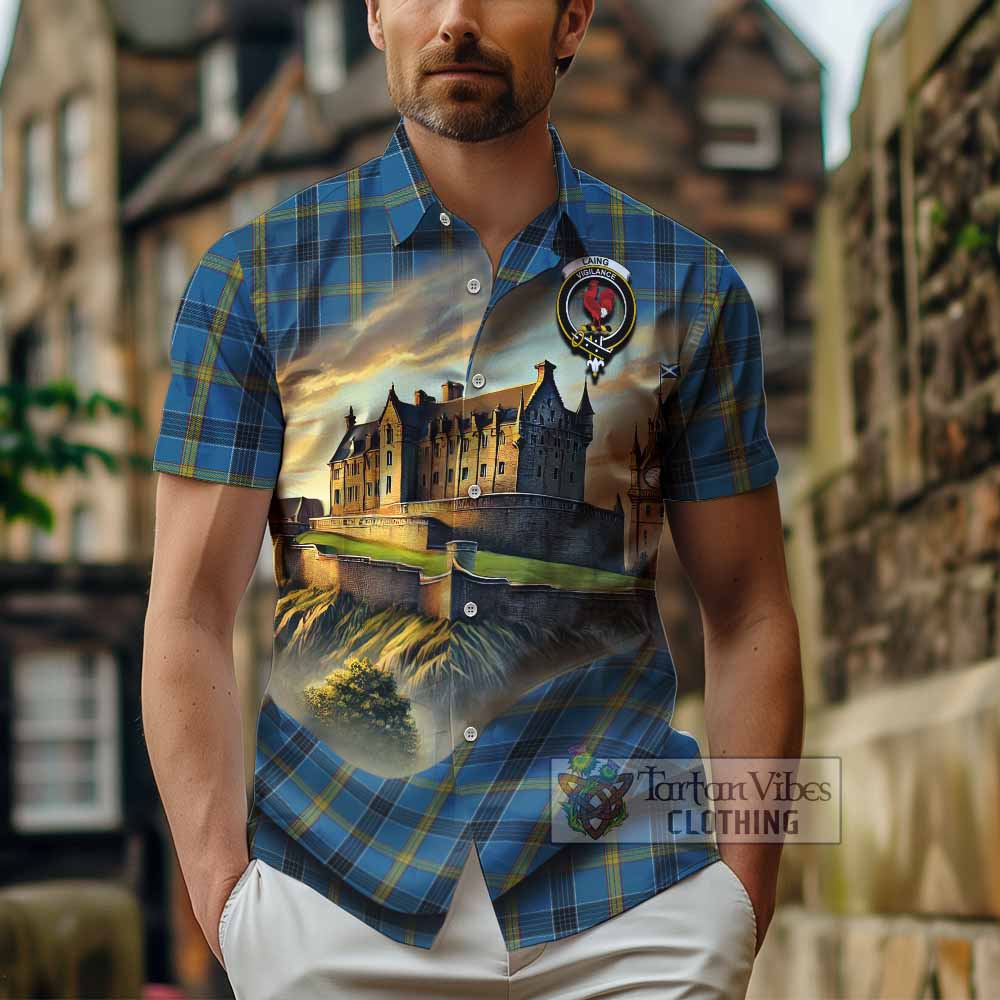Laing Tartan Family Crest Hawaiian Shirt with Scottish Ancient Castle Style - Tartan Vibes Clothing