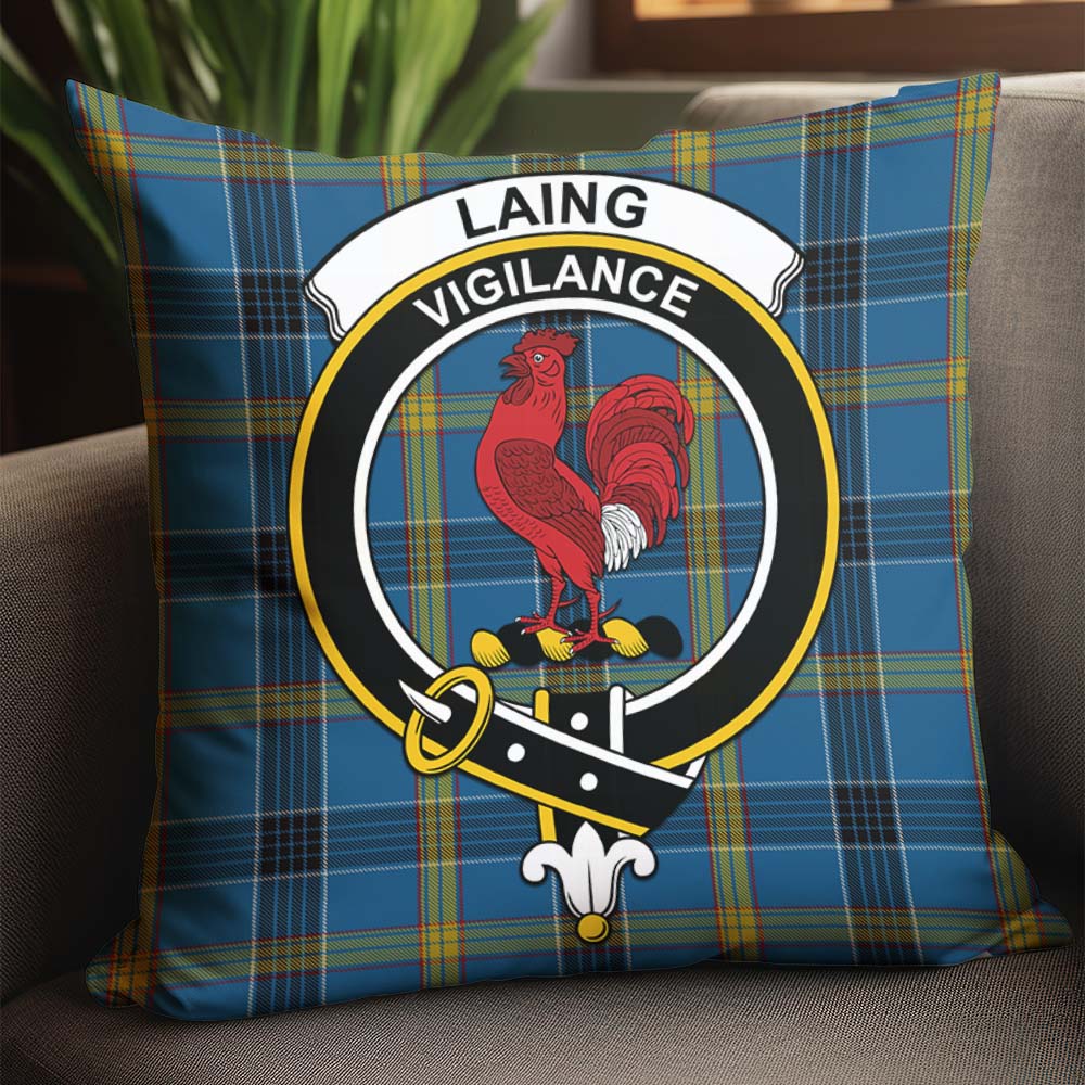 Laing Tartan Pillow Cover with Family Crest - Tartanvibesclothing