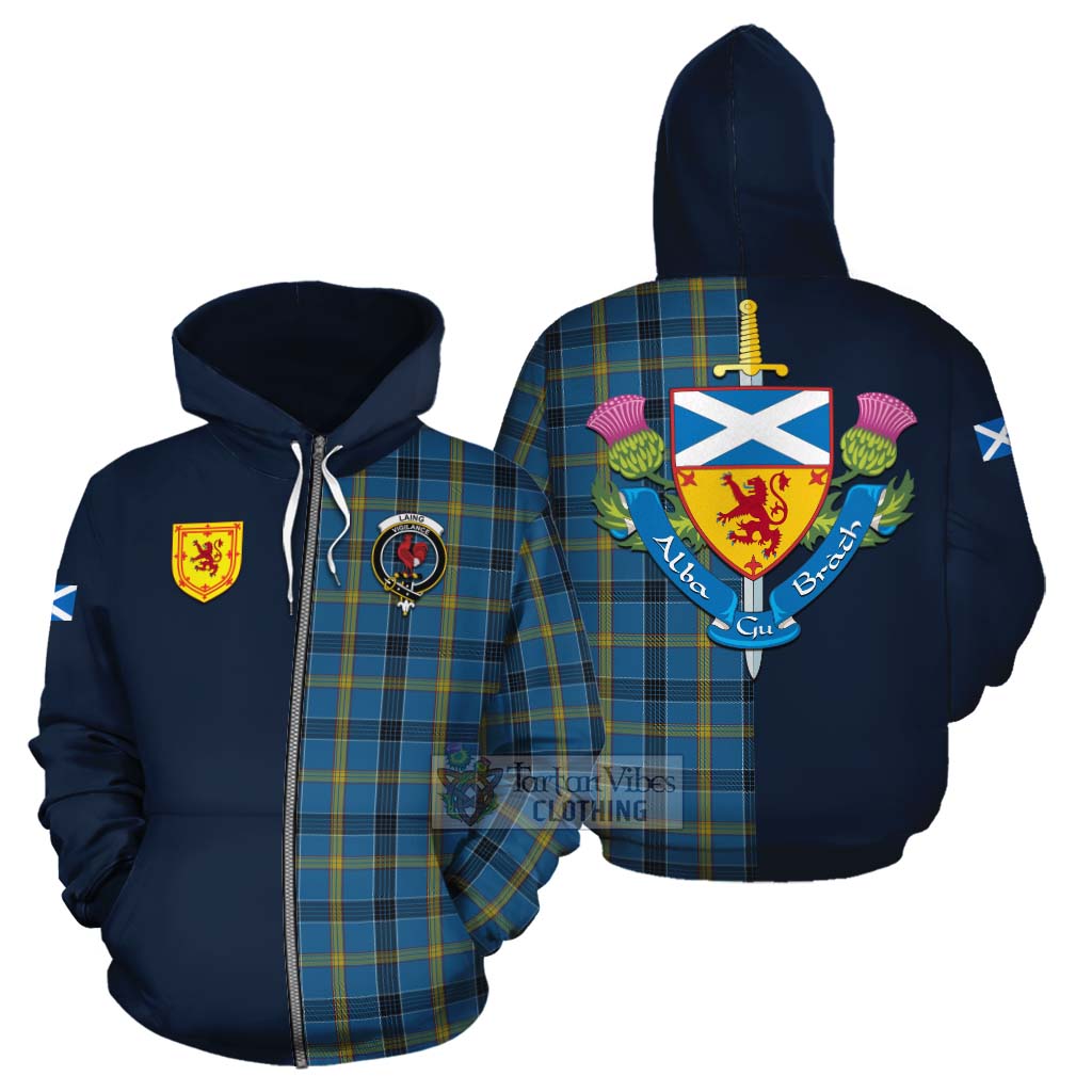 Tartan Vibes Clothing Laing Tartan Cotton Hoodie Alba with Scottish Lion Royal Arm Half Style