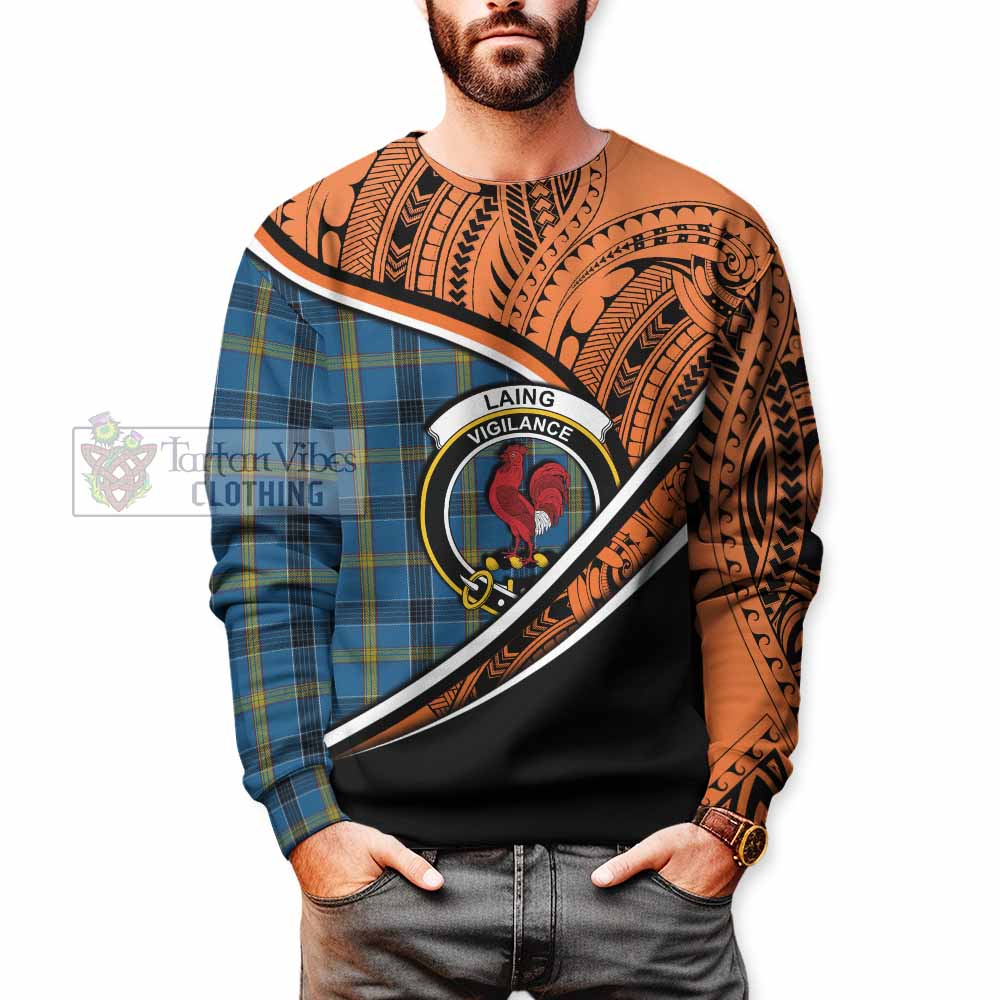 Tartan Vibes Clothing Laing Crest Tartan Sweatshirt with Maori Tattoo Style - Orange Version