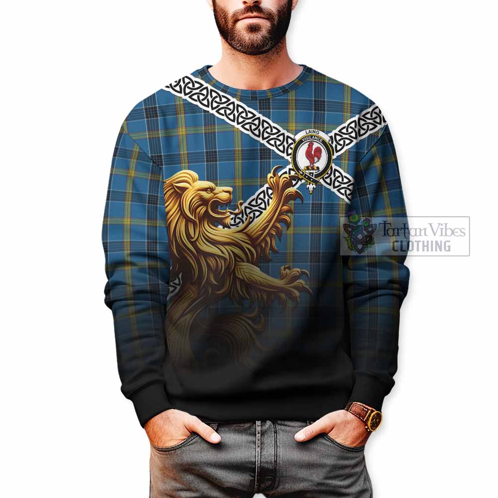 Laing Crest Tartan Sweatshirt with Golden Lion Emblem Celtic Style - Tartan Vibes Clothing