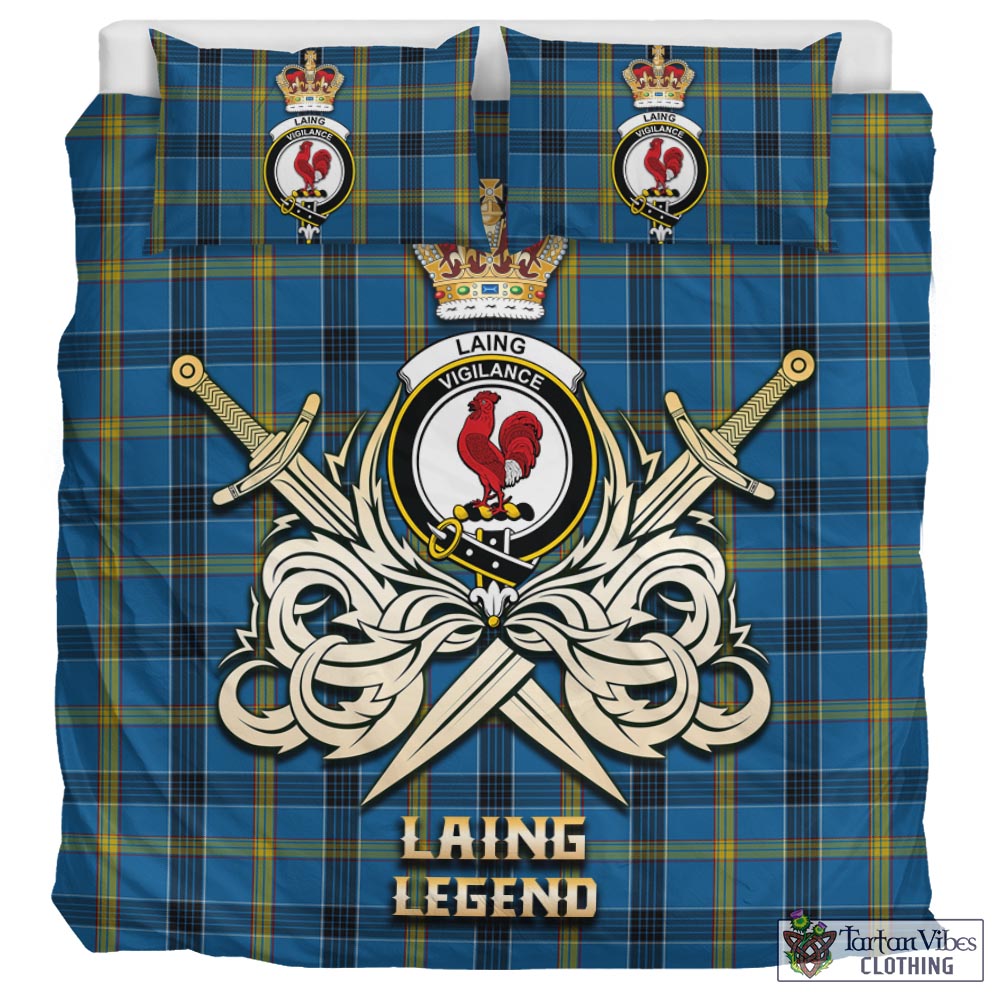 Tartan Vibes Clothing Laing Tartan Bedding Set with Clan Crest and the Golden Sword of Courageous Legacy