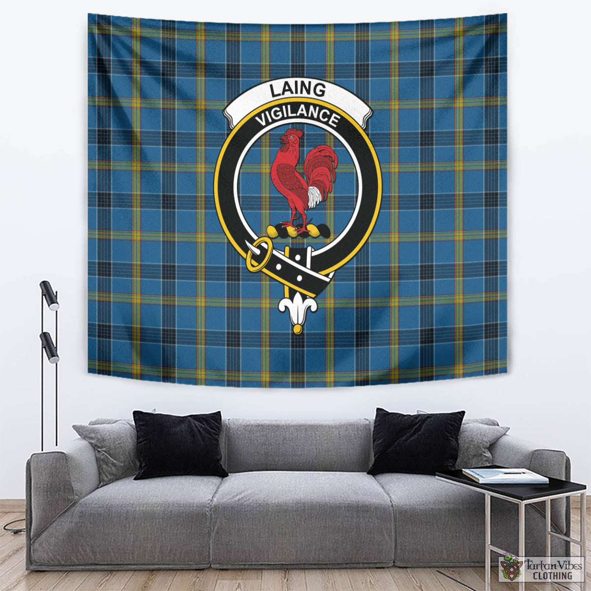 Tartan Vibes Clothing Laing Tartan Tapestry Wall Hanging and Home Decor for Room with Family Crest