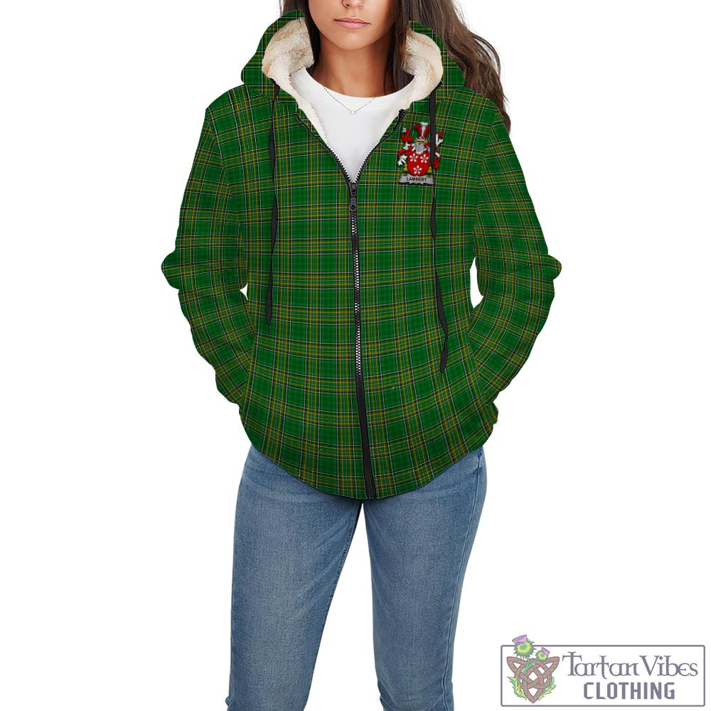 Tartan Vibes Clothing Lambert Ireland Clan Tartan Sherpa Hoodie with Coat of Arms