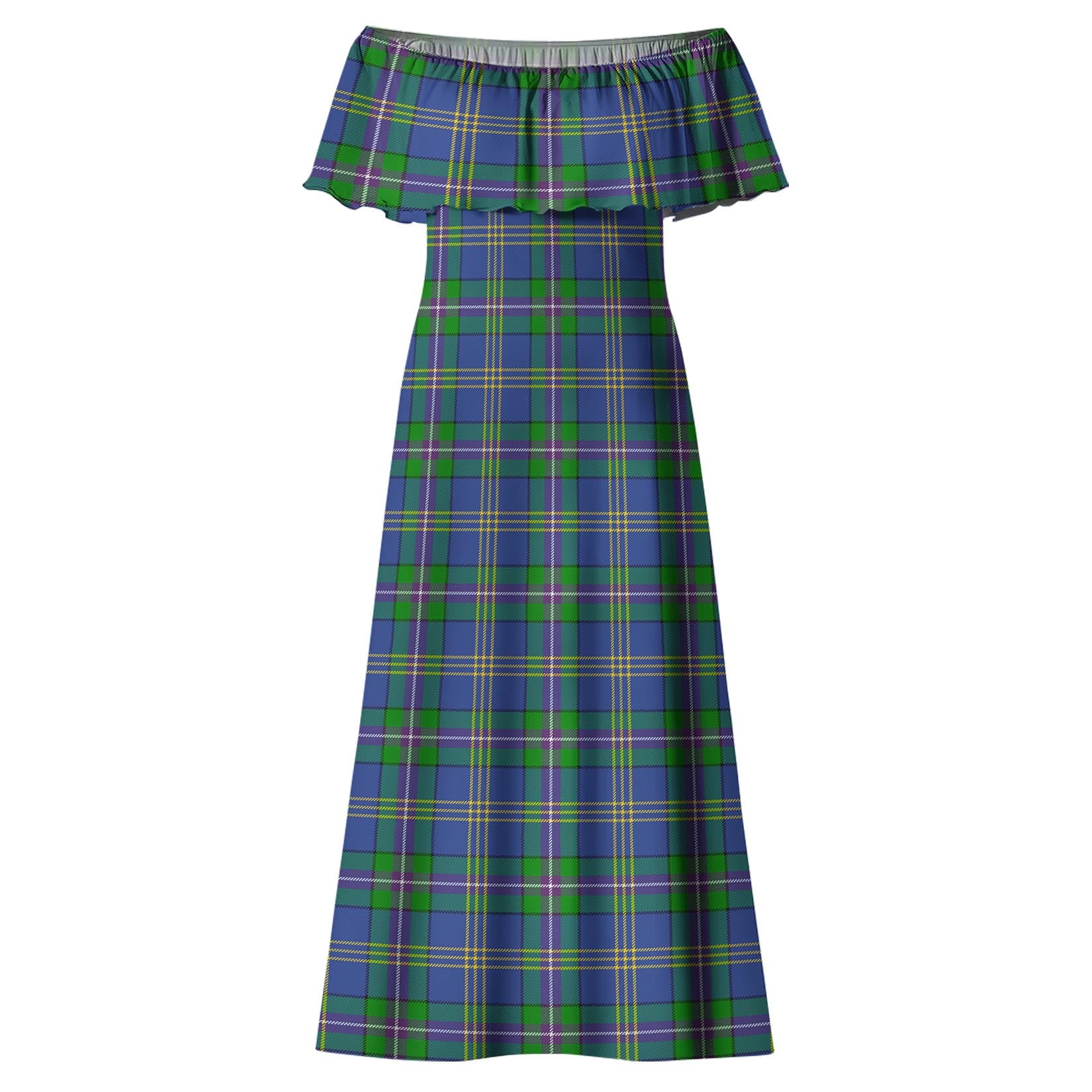 Lambert Tartan Off Shoulder Long Dress - Tartanvibesclothing