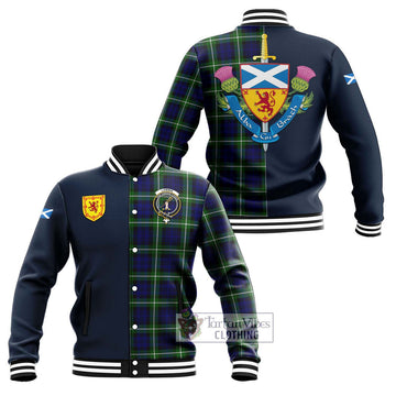 Lammie Tartan Baseball Jacket Alba with Scottish Lion Royal Arm Half Style Unisex - Tartan Vibes Clothing