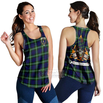 Lammie Tartan Women's Racerback Tanks with Family Crest and Bearded Skull Holding Bottles of Whiskey