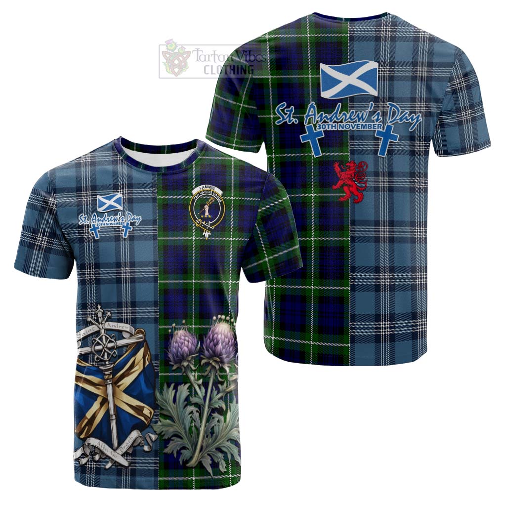 Tartan Vibes Clothing Lammie Tartan Cotton T-shirt Happy St. Andrew's Day Half Tartan Style