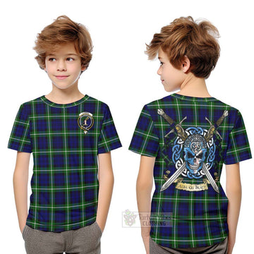 Lammie Tartan Kid T-Shirt with Family Crest Celtic Skull Style