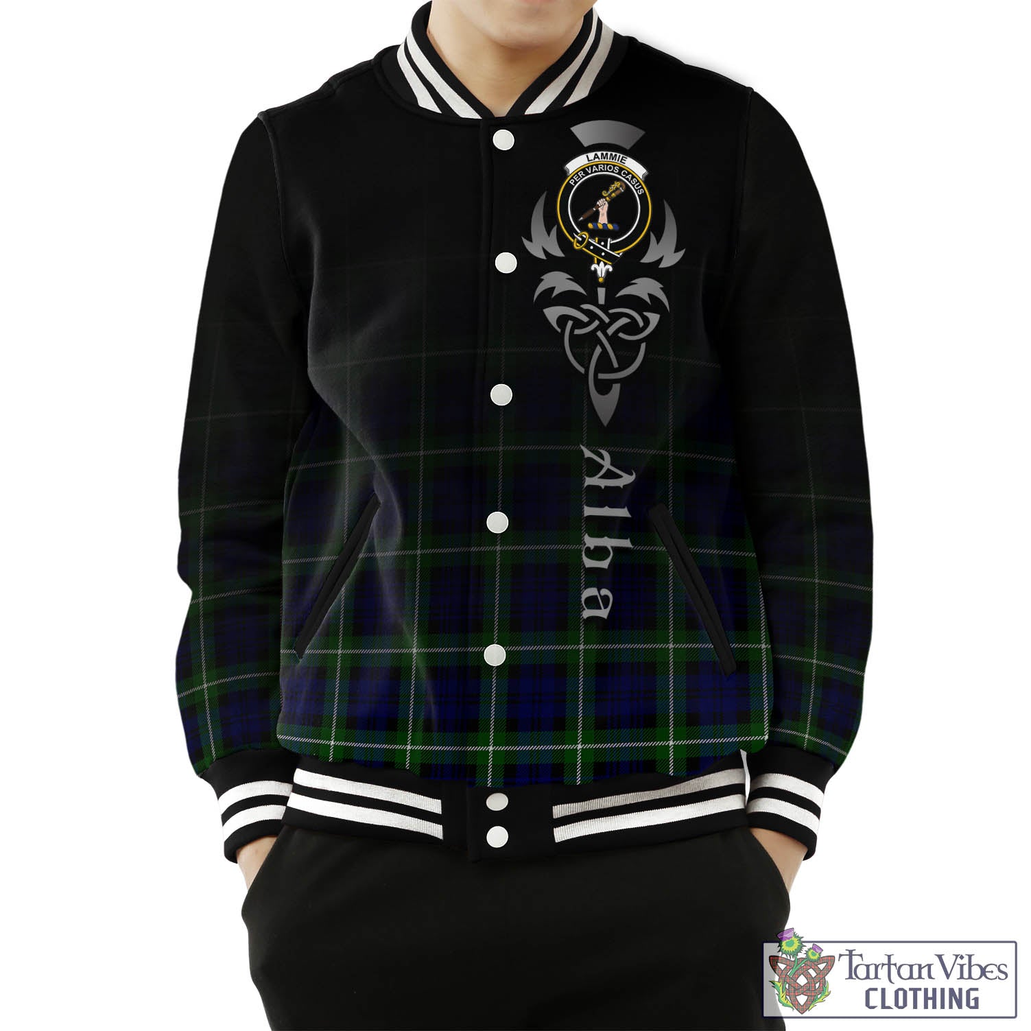 Tartan Vibes Clothing Lammie Tartan Baseball Jacket Featuring Alba Gu Brath Family Crest Celtic Inspired