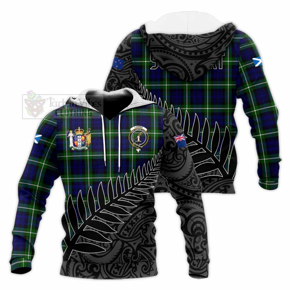 Tartan Vibes Clothing Lammie Crest Tartan Knitted Hoodie with New Zealand Silver Fern Half Style