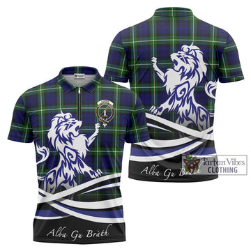 Lammie Tartan Zipper Polo Shirt with Alba Gu Brath Regal Lion Emblem