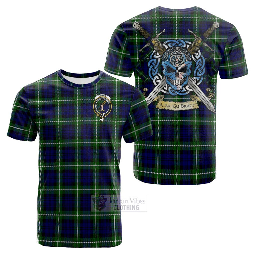 Tartan Vibes Clothing Lammie Tartan Cotton T-shirt with Family Crest Celtic Skull Style