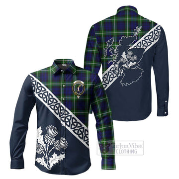 Lammie Tartan Long Sleeve Button Shirt Featuring Thistle and Scotland Map