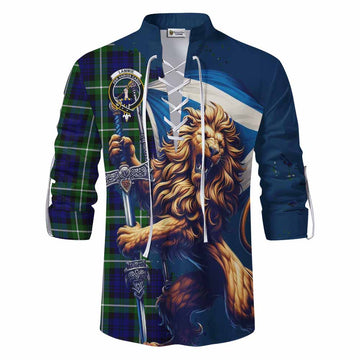 Lammie Tartan Family Crest Ghillie Kilt Shirt with Scottish Majestic Lion Men - Tartan Vibes Clothing