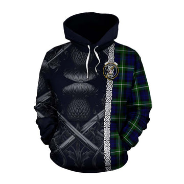 Lammie Tartan Cotton Hoodie with Family Crest Cross Sword Thistle Celtic Vibes Pullover Hoodie XS - Tartan Vibes Clothing