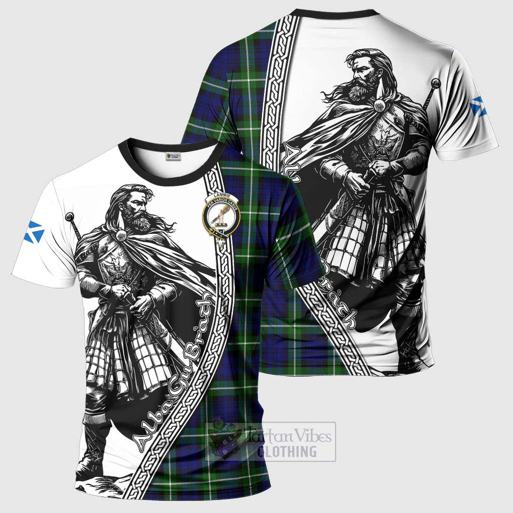 Tartan Vibes Clothing Lammie Tartan Clan Crest T-Shirt with Highlander Warrior Celtic Style