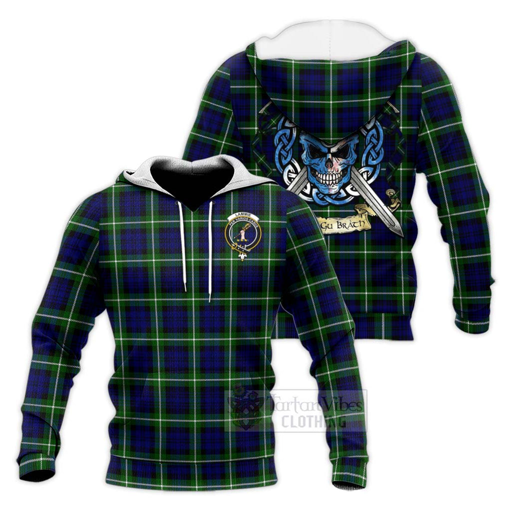 Tartan Vibes Clothing Lammie Tartan Knitted Hoodie with Family Crest Celtic Skull Style