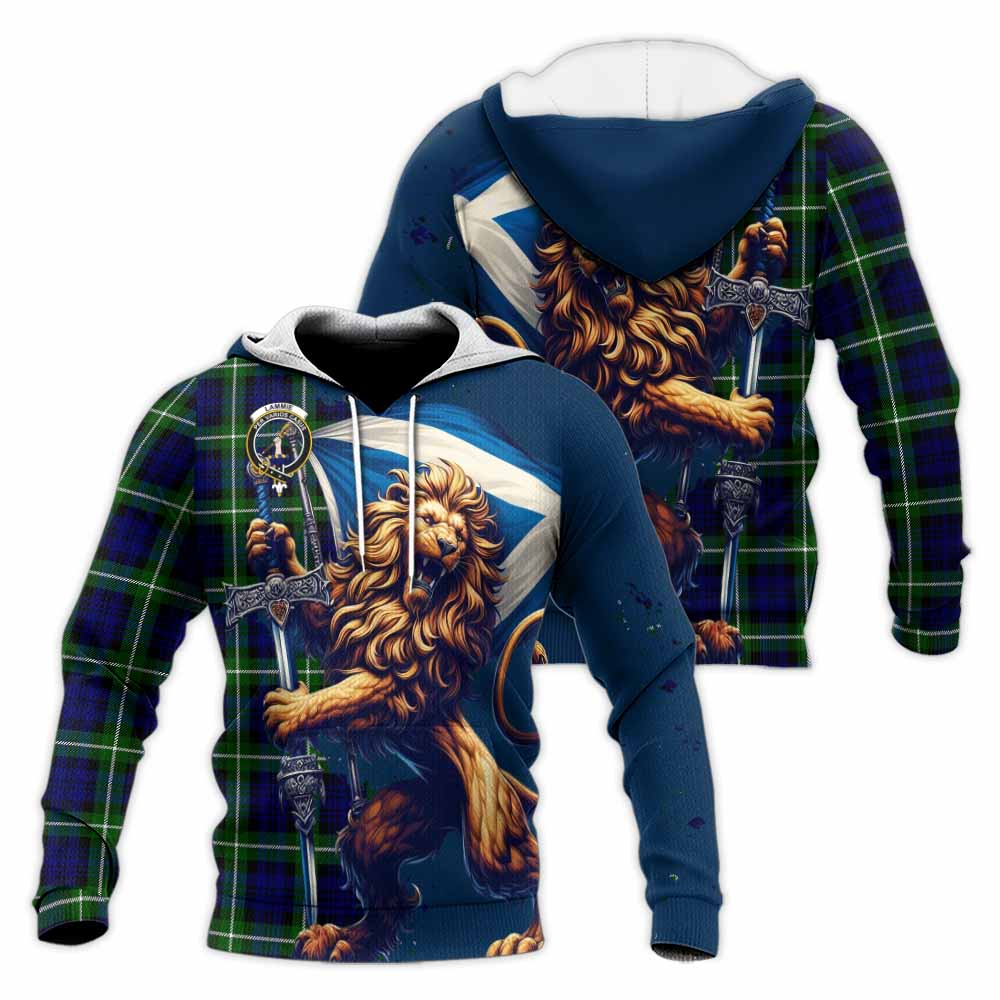 Tartan Vibes Clothing Lammie Tartan Family Crest Knitted Hoodie with Scottish Majestic Lion