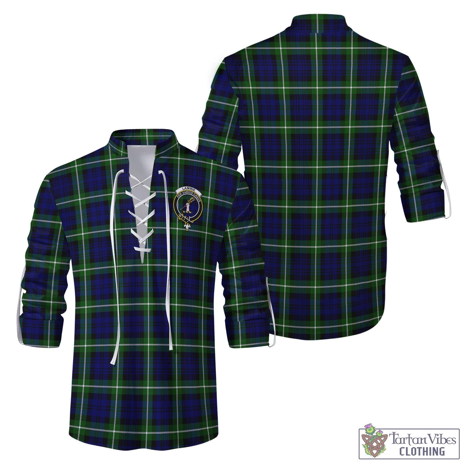 Tartan Vibes Clothing Lammie Tartan Men's Scottish Traditional Jacobite Ghillie Kilt Shirt with Family Crest