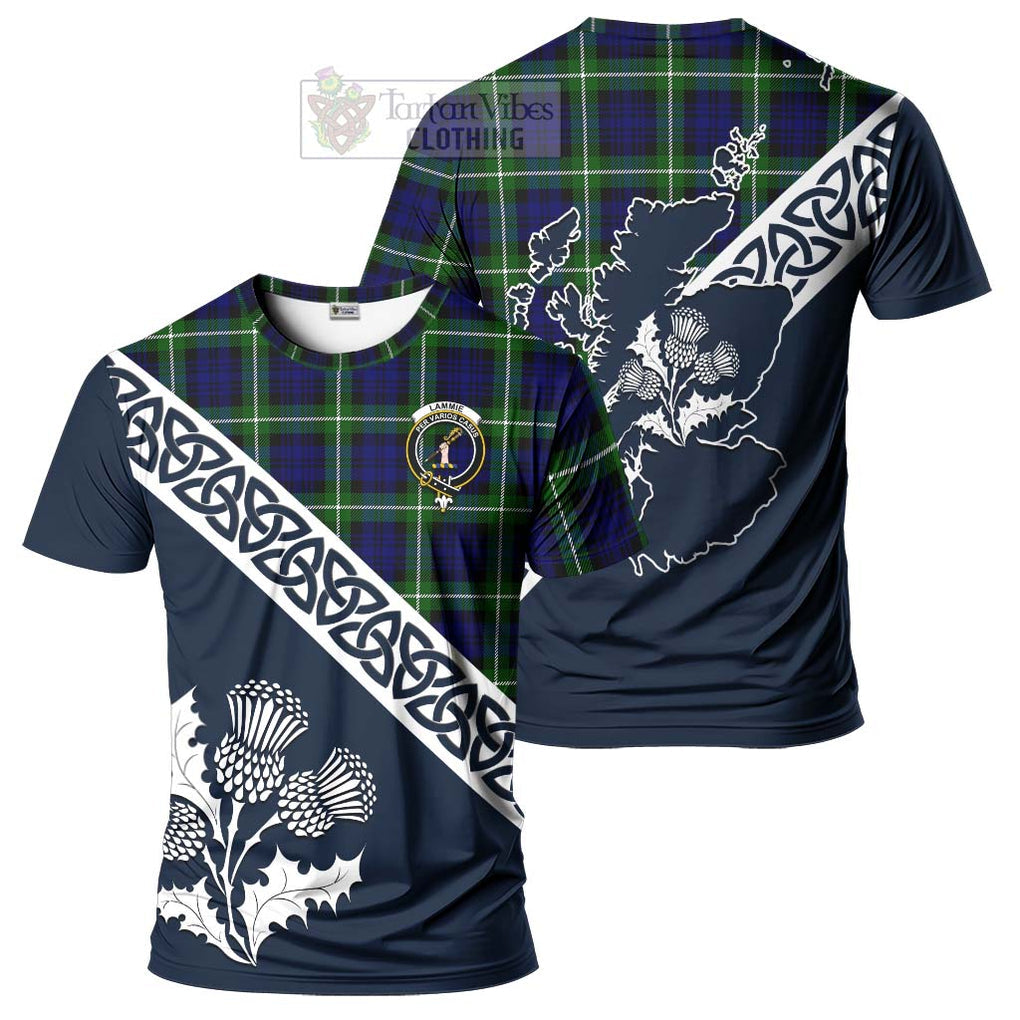 Lammie Tartan T-Shirt Featuring Thistle and Scotland Map