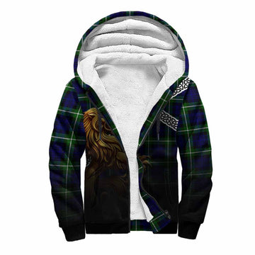 Lammie Crest Tartan Sherpa Hoodie with Golden Lion Emblem Celtic Style Unisex S - Tartan Vibes Clothing