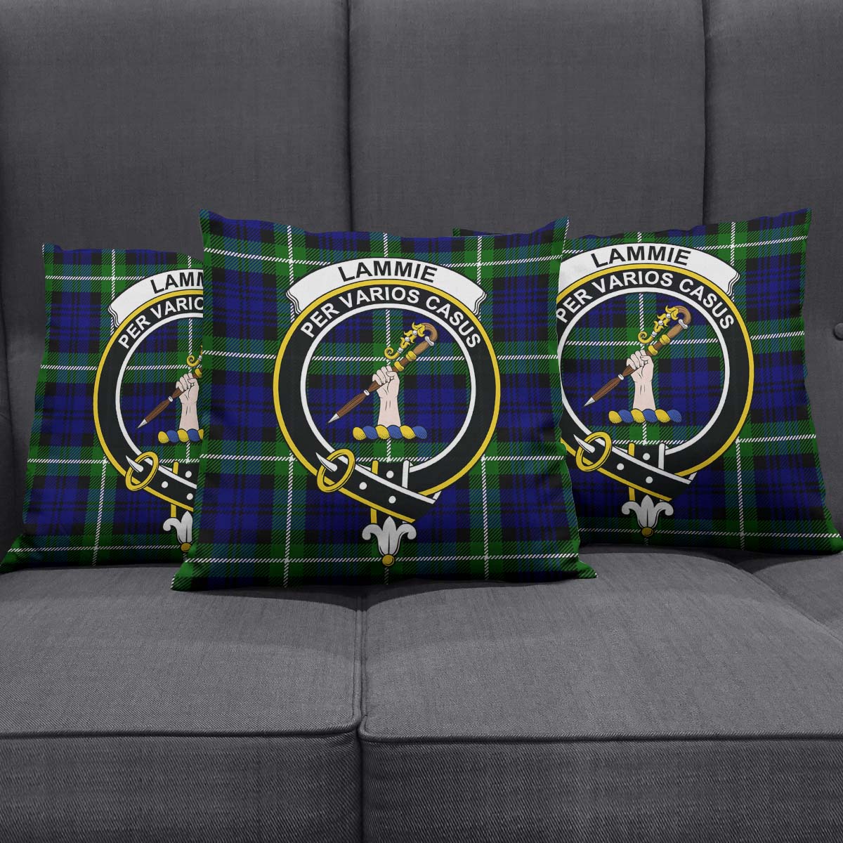 Lammie Tartan Pillow Cover with Family Crest Square Pillow Cover - Tartanvibesclothing