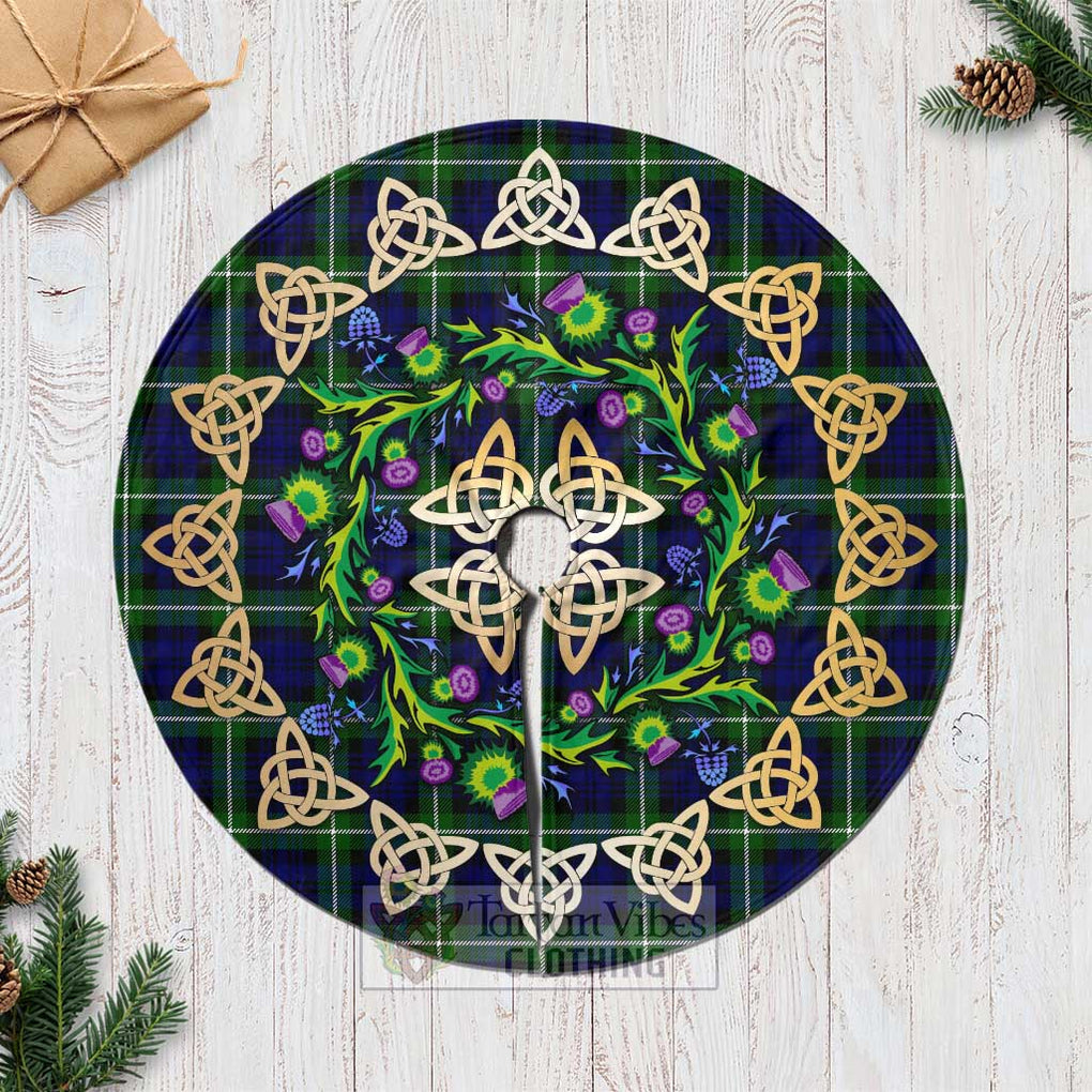 Tartan Vibes Clothing Lammie Tartan Christmas Tree Skirt with Thistle Celtic Knot Style