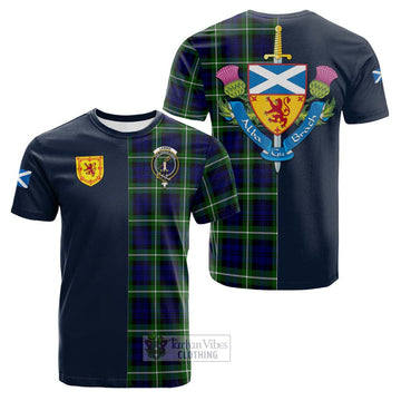 Lammie Tartan Cotton T-shirt Alba with Scottish Lion Royal Arm Half Style