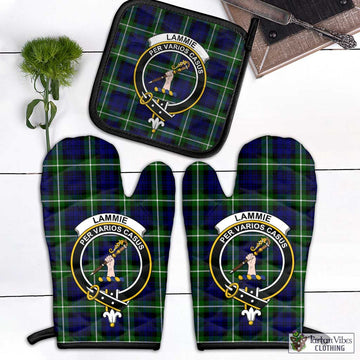 Lammie Tartan Combo Oven Mitt & Pot-Holder with Family Crest Black - Tartan Vibes Clothing