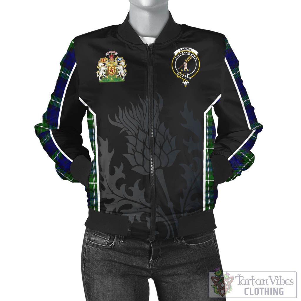 Tartan Vibes Clothing Lammie Tartan Bomber Jacket with Family Crest and Scottish Thistle Vibes Sport Style