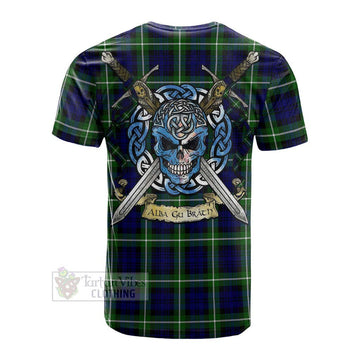 Lammie Tartan Cotton T-shirt with Family Crest Celtic Skull Style