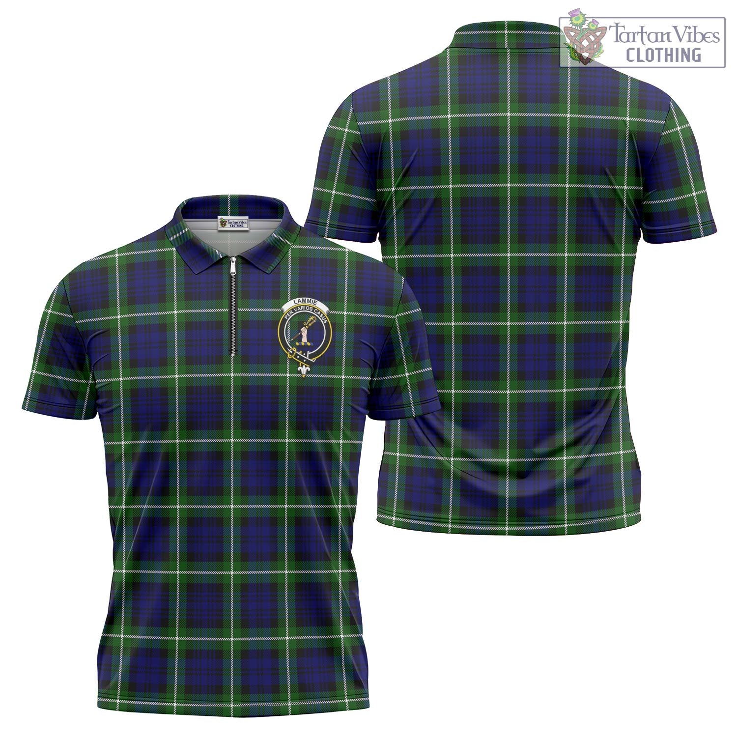 Tartan Vibes Clothing Lammie Tartan Zipper Polo Shirt with Family Crest