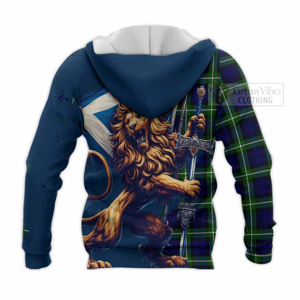 Tartan Vibes Clothing Lammie Tartan Family Crest Knitted Hoodie with Scottish Majestic Lion