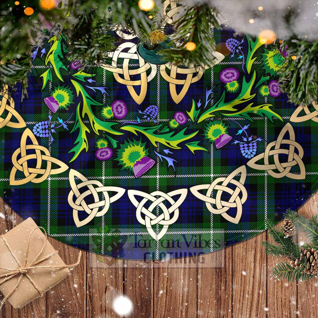 Tartan Vibes Clothing Lammie Tartan Christmas Tree Skirt with Thistle Celtic Knot Style