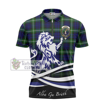 Lammie Tartan Zipper Polo Shirt with Alba Gu Brath Regal Lion Emblem