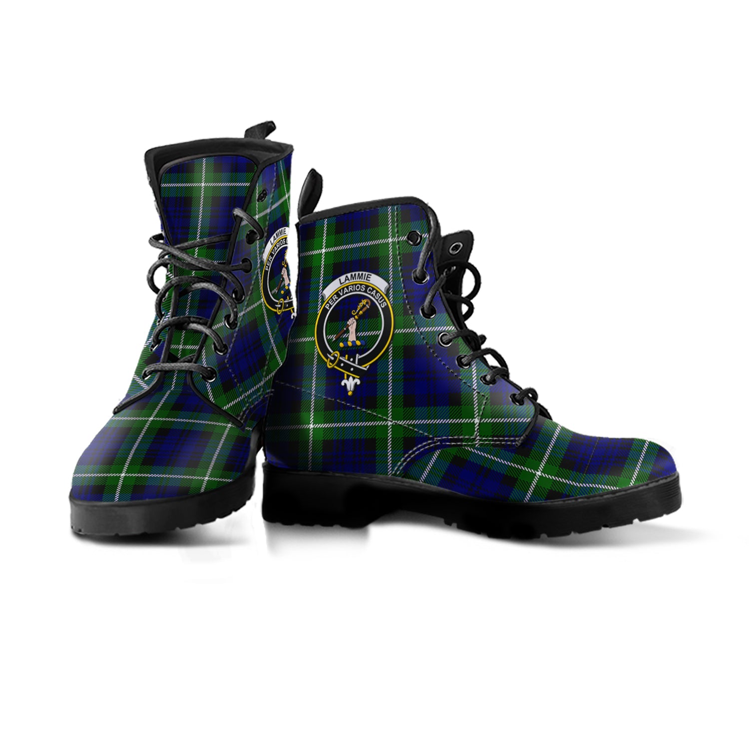 Lammie Tartan Leather Boots with Family Crest - Tartan Vibes Clothing