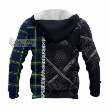 Lammie Tartan Knitted Hoodie with Family Crest Cross Sword Thistle Celtic Vibes - Tartan Vibes Clothing