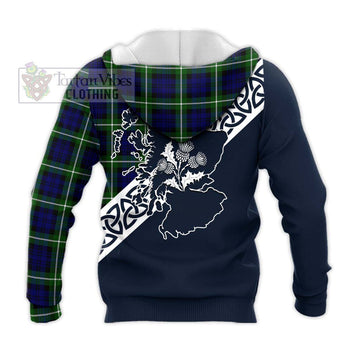 Lammie Tartan Knitted Hoodie Featuring Thistle and Scotland Map