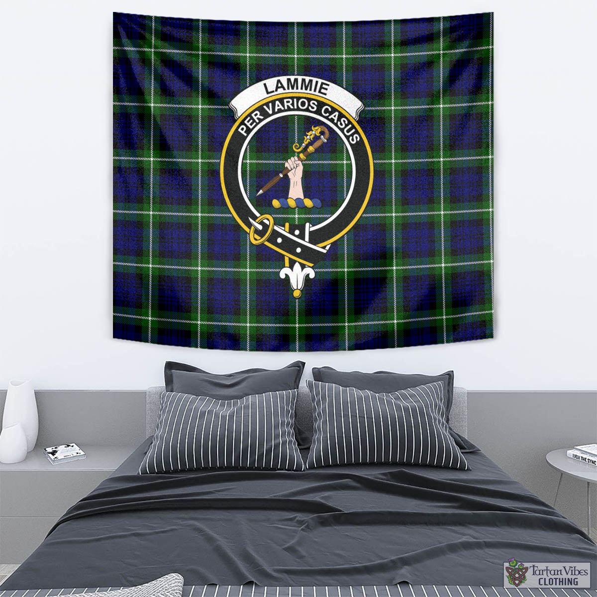 Tartan Vibes Clothing Lammie Tartan Tapestry Wall Hanging and Home Decor for Room with Family Crest