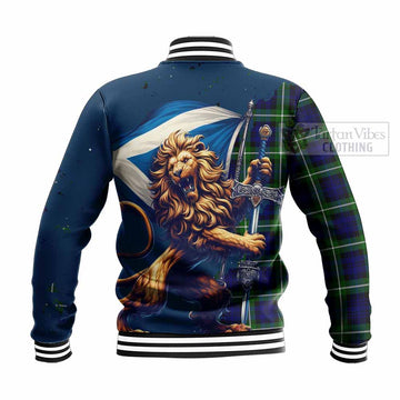Lammie Tartan Family Crest Baseball Jacket with Scottish Majestic Lion - Tartan Vibes Clothing