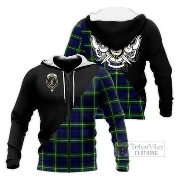 Lammie Tartan Knitted Hoodie with Family Crest and Military Logo Style