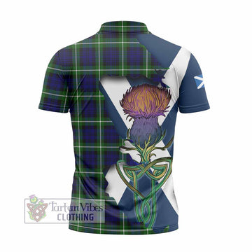 Lammie Tartan Family Crest Zipper Polo Shirt Scottish Thistle Celtic Inspired - Tartan Vibes Clothing