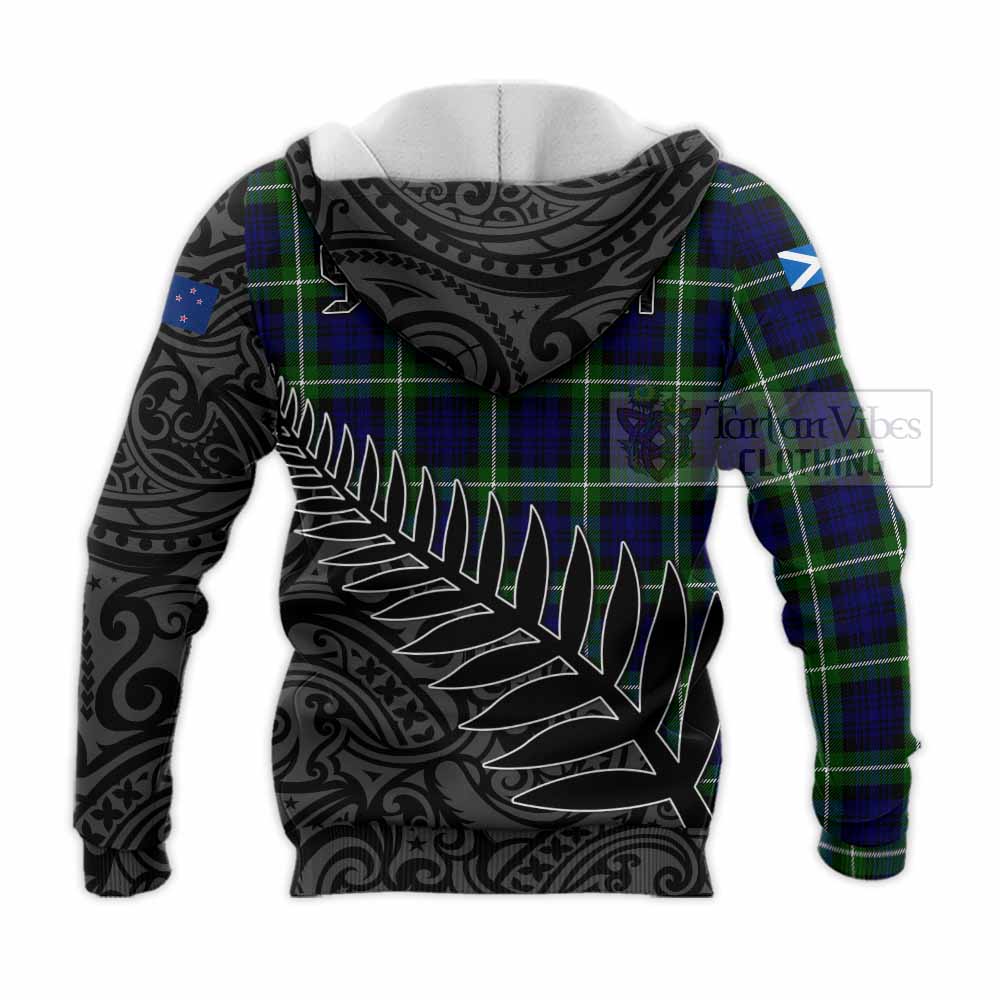 Tartan Vibes Clothing Lammie Crest Tartan Knitted Hoodie with New Zealand Silver Fern Half Style