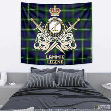 Lammie Tartan Tapestry with Clan Crest and the Golden Sword of Courageous Legacy