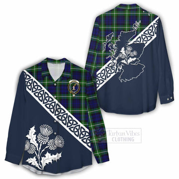 Lammie Tartan Women's Casual Shirt Featuring Thistle and Scotland Map