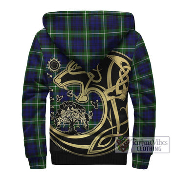 Lammie Tartan Sherpa Hoodie with Family Crest Celtic Wolf Style