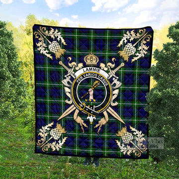 Lammie Tartan Quilt with Family Crest and Scottish Golden Courage Shield