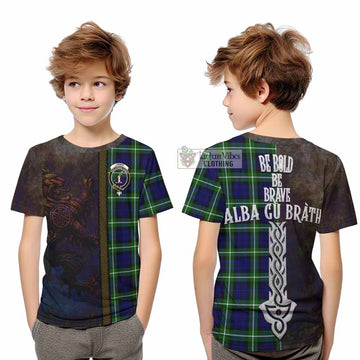 Lammie Tartan Family Crest Kid T-Shirt Alba Gu Brath Be Brave Lion Ancient Style - Tartan Vibes Clothing